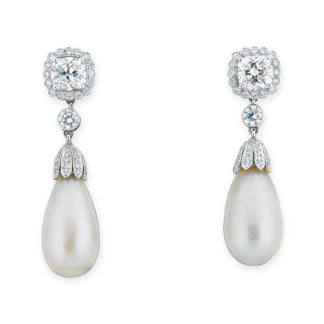 NATURAL PEARL AND DIAMOND EARRINGS - фото 1