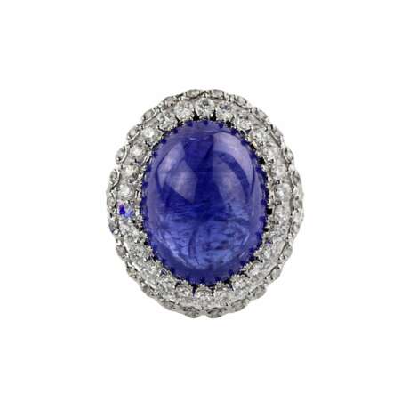 Ring in 18K white gold with tanzanite, cabochon cut, and loose diamonds. - Foto 4