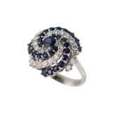 Spiral-shaped gold ring with sapphires and diamonds. - photo 1