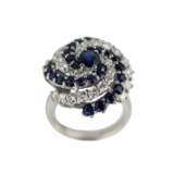 Spiral-shaped gold ring with sapphires and diamonds. - photo 2