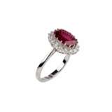 White gold ring with synthetic ruby and diamonds. - photo 2