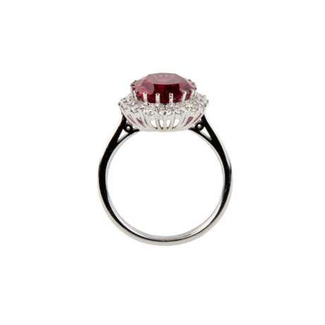 White gold ring with synthetic ruby and diamonds. - photo 3
