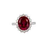 White gold ring with synthetic ruby and diamonds. - photo 4