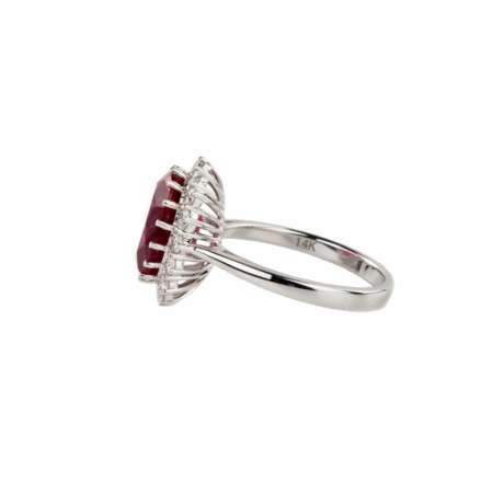 White gold ring with synthetic ruby and diamonds. - photo 5