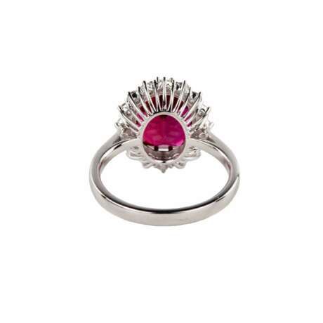 White gold ring with synthetic ruby and diamonds. - photo 6