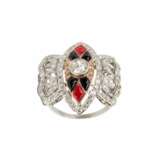 Platinum ring with gold, diamonds, agate and coral. - Foto 5