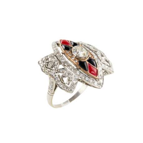 Platinum ring with gold, diamonds, agate and coral. - Foto 6