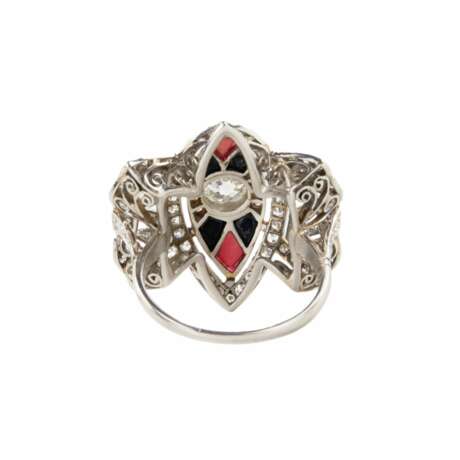 Platinum ring with gold, diamonds, agate and coral. - Foto 3
