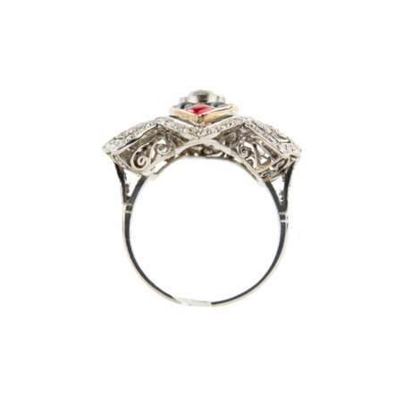 Platinum ring with gold, diamonds, agate and coral. - Foto 4