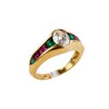 Gold ring, 18 carats with diamond, emeralds and rubies. - photo 2