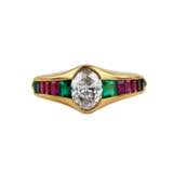 Gold ring, 18 carats with diamond, emeralds and rubies. - photo 3