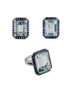 Jewelry sets. Spectacular ladies set in white gold with aquamarines, sapphires and diamonds.