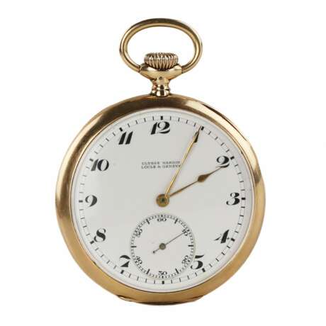 Золотые карманные часы Uyisse Nardin рубежа 19-20 веков. В коробке и с золотой цепочкой. - фото 2
