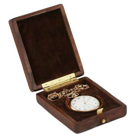 Золотые карманные часы Uyisse Nardin рубежа 19-20 веков. В коробке и с золотой цепочкой. - фото 10