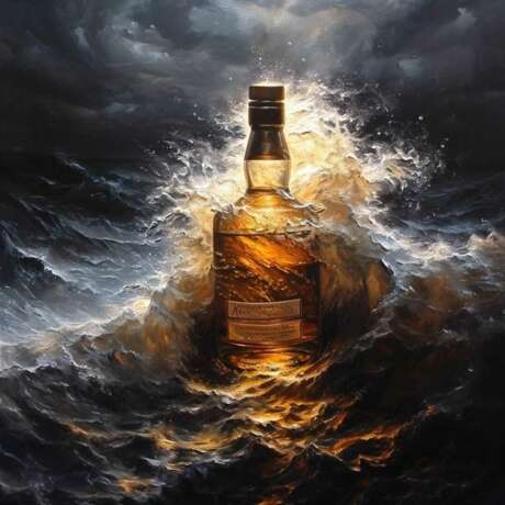 Бутылка Рома в Море Евгения Дувакина Canvas on the subframe Acrylic and oil Realism Marine art Russia 2023 - photo 1