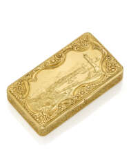 Yellow chiseled gold snuff box depicting a view of the port of Genoa, g 60.05 circa, length cm 7.50 circa. Northern Italy assay mark.