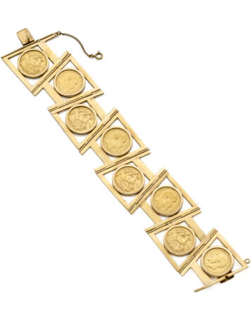Yellow gold geometric modular pound bracelet, g 128.25 circa, length cm 22.5 circa. - Foto 1