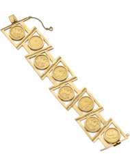 Yellow gold geometric modular pound bracelet, g 128.25 circa, length cm 22.5 circa.