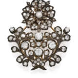 Old mine diamond, gold and silver floral shaped brooch, ct. 1.30 circa main diamond, in all ct. 11.50 circa, g 31.47 circa, length cm 6.10 circa. (losses) - photo 2