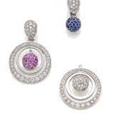 SABBADINI - CHANTECLER CAPRI | Diamond and white gold earrings holding removable pendant loops and three interchangeable diamond, ruby and sapphire beads, diamonds in all ct. 7.40 circa, in all g 37.92 circa, length cm 4.80 circa. Earclips signed and - фото 3