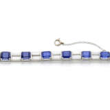 Octagonal sapphire and baguette diamond white gold bracelet, sapphires in all ct. 17.40 circa, diamonds in all ct. 7.90 circa, g 37.24 circa, length cm 17.70 circa. - photo 1