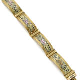 Enamel and yellow chiseled gold modular band bracelet, g 31.46 circa, length cm 18.3, width cm 1.6 circa. (defects and losses) - Foto 1