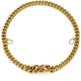 Ruby and rose cut diamond yellow gold groumette link necklace divisible into two cm 22.70 and cm 18.80 circa bracelets, g 41.47 circa, length cm 41.5 circa. (slight defects) - photo 2