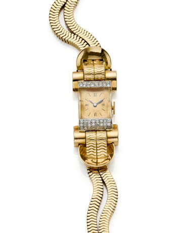 Diamond and yellow gold lady's wristwatch with two strand bracelet, diamonds in all ct. 0.50 circa, g 67.73 circa. French import marks. (Glass with slight defects) - photo 1