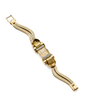 Diamond and yellow gold lady's wristwatch with two strand bracelet, diamonds in all ct. 0.50 circa, g 67.73 circa. French import marks. (Glass with slight defects) - фото 4