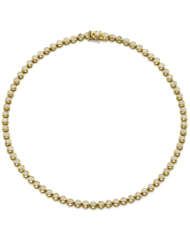 Huit huit diamond and bi-coloured gold necklace, diamonds in all ct. 0.90 circa, g 39.68 circa, length cm 38.5 circa.