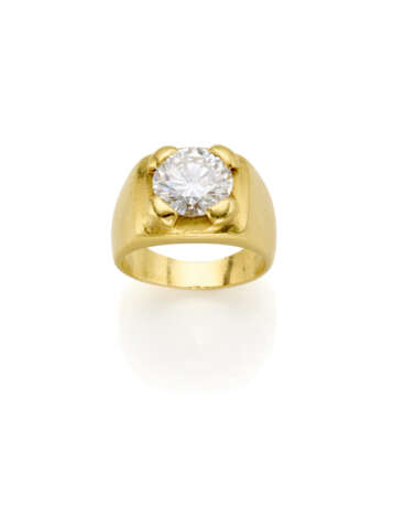 Round ct. 2.60 circa diamond and yellow gold band ring, g 11.85 circa size 9/49. - Foto 1