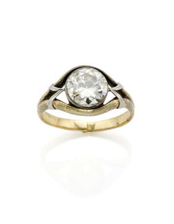 Round ct. 2.40 circa diamond, gold and silver ring, g 4.85 circa size 20/60. (defects) - photo 1
