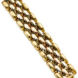 REPOSSI | Three colour gold "tank" bracelet, g 98.18 circa, length cm 20, h cm 3.50 circa. Marked 173 AL. (slight defects) - Foto 1