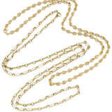 Lot comprising two cm 76.50 and cm 103.50 circa yellow chiseled gold chain necklaces, in all g 72.99 circa. - photo 1