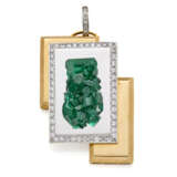 ROMOLO GRASSI | Diamond and rough emerald bi-coloured gold pendant, diamonds in all ct. 2.20 circa, g 34.52 circa, length cm 5.7, width cm 3.2 circa. Signed and marked Romolo Grassi, 662 MI. - фото 4