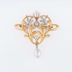 An Art Nouveau Diamond Pearl Brooch.