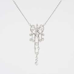 An Art Nouveau Diamond Pendant on Necklace.