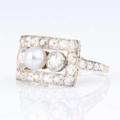 An Art-déco Old Cut Diamond Ring with Pearl.