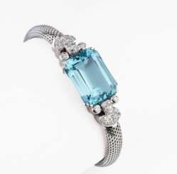 Diamant-Armband mit farbintensivem Aquamarin 'Santa Maria'.