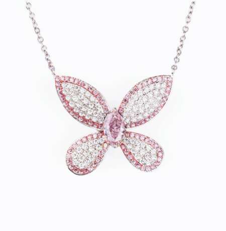 Seltener Schmetterling-Anhänger mit Fancy Pink Diamantbesatz. - Foto 1