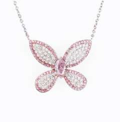 Seltener Schmetterling-Anhänger mit Fancy Pink Diamantbesatz.