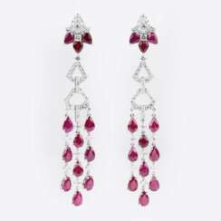 A Pair of Ruby Diamond Earchandeliers.