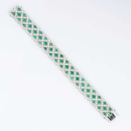 Feines Smaragd-Brillant-Armband à la française. - Foto 3