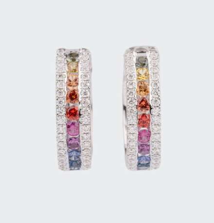 A Pair of Rainbow Earrings with colourful Sapphires and Diamonds. - фото 1