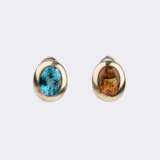 A Pair of two-coloured Precious Stones Earrings with Blue Topaz and Citrine. - фото 1