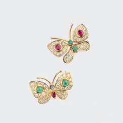 Two small Precious Stones Brooches 'Butterflies'.