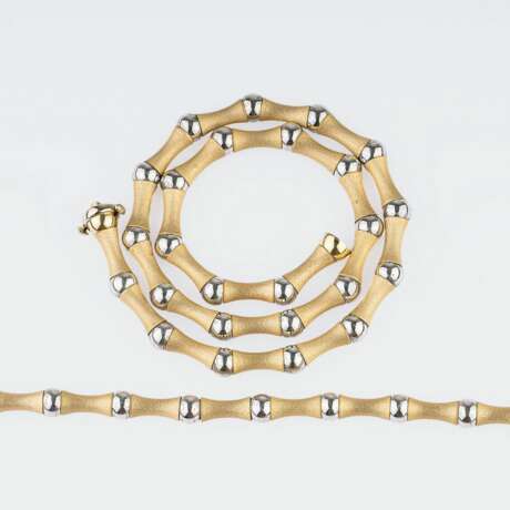 A Bicolour Jewellery Set 'Bamboo' with Necklace and Bracelet. - photo 1
