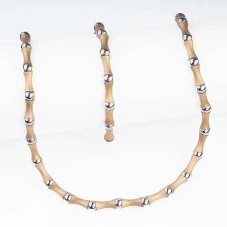 A Bicolour Jewellery Set 'Bamboo' with Necklace and Bracelet. - photo 2