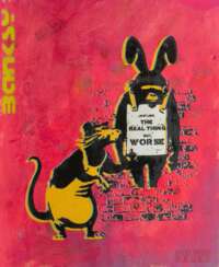 Not Banksy active early 21st cent. 11th Hour worse Rat & Chimp - Red.