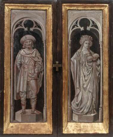 Gerard David (Oudewater 1460 - Brügge 1523), Umkreis. Hausaltar mit Maria, zwei Heiligen und Stiftern. - Foto 2